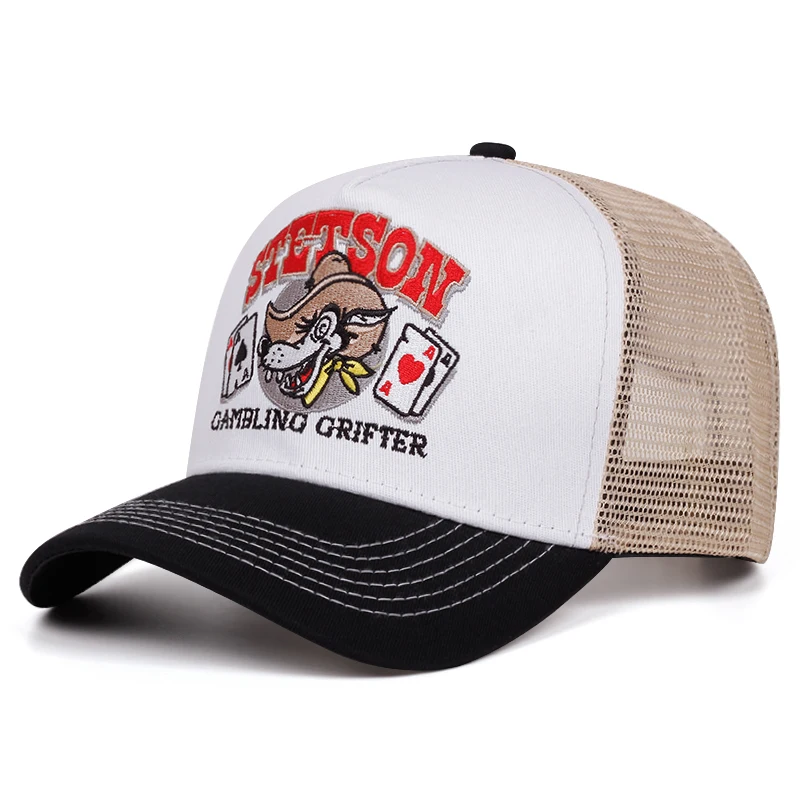 2025 Gepersonaliseerde Nieuwe Ademende Mesh Hoed STETSON Wolf Head Poker Truck Hoed Buitensporten Zonnescherm Hoed Straat Hip Hop Hoed Unisex