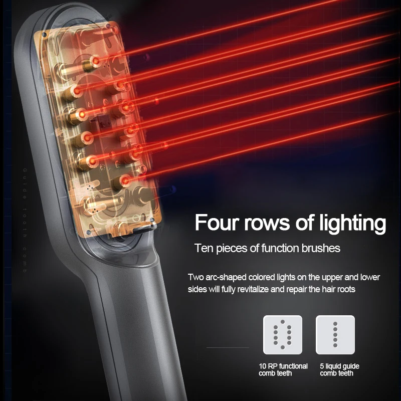 Handheld Head Massager Brush Hair Growth Comb USB Powered Red Led Light Therapy Scalp Care Anti Hair Loss Massage Hairbrush