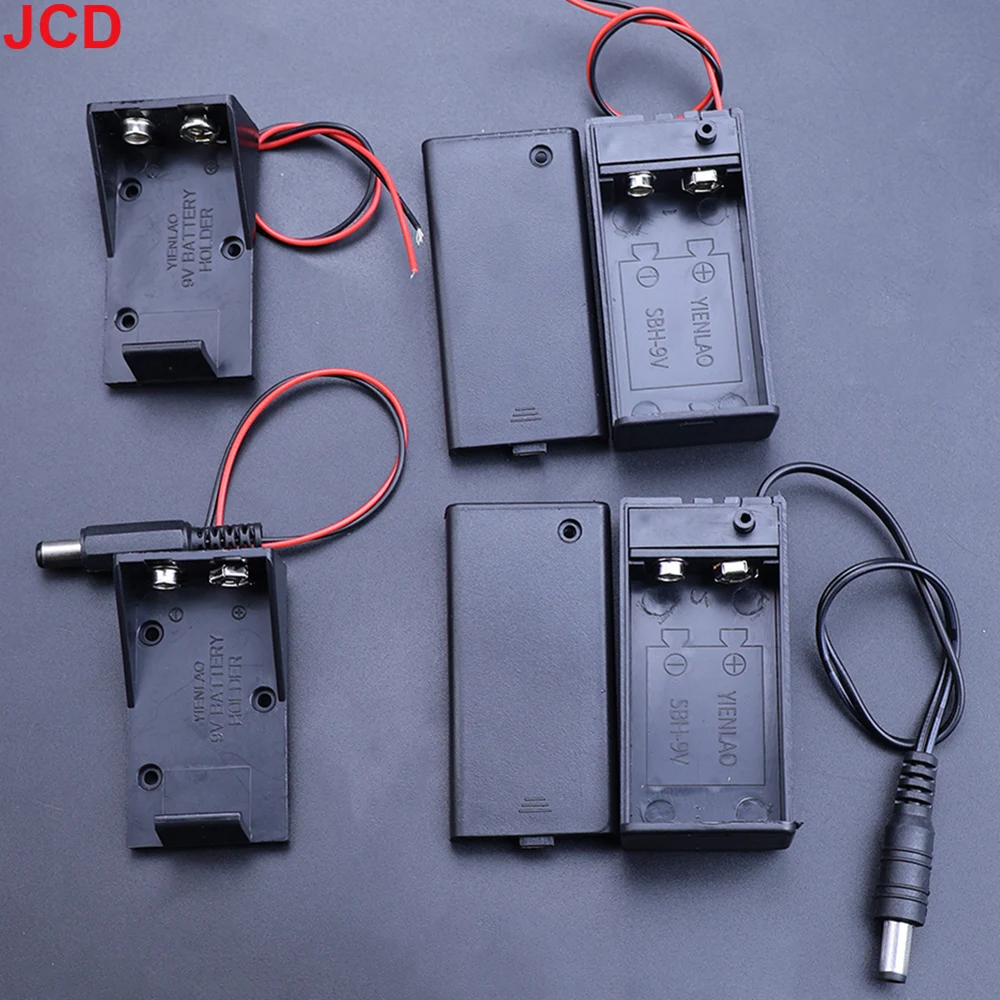 JCD 9V Battery Holder 9V Battery Box With Cover And ON/OFF Switch With Cable And DC Head 9V DIY Battery Case
