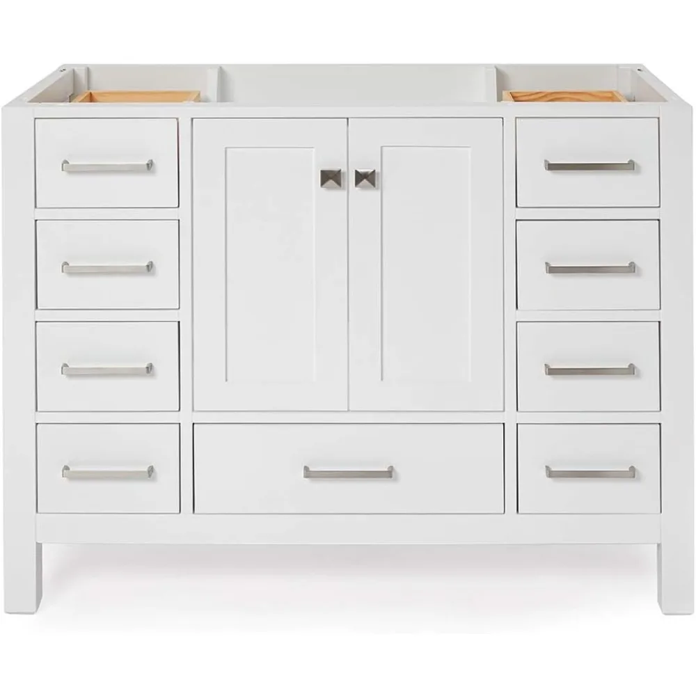 42-Zoll Weißer Badezimmer-Waschtischunterschrank, Einzelwaschbecken-Konfiguration, 2 Soft-Close-Türen, 9 Vollausziehbare Schwalbenschwanztüren. Maßgefertigt