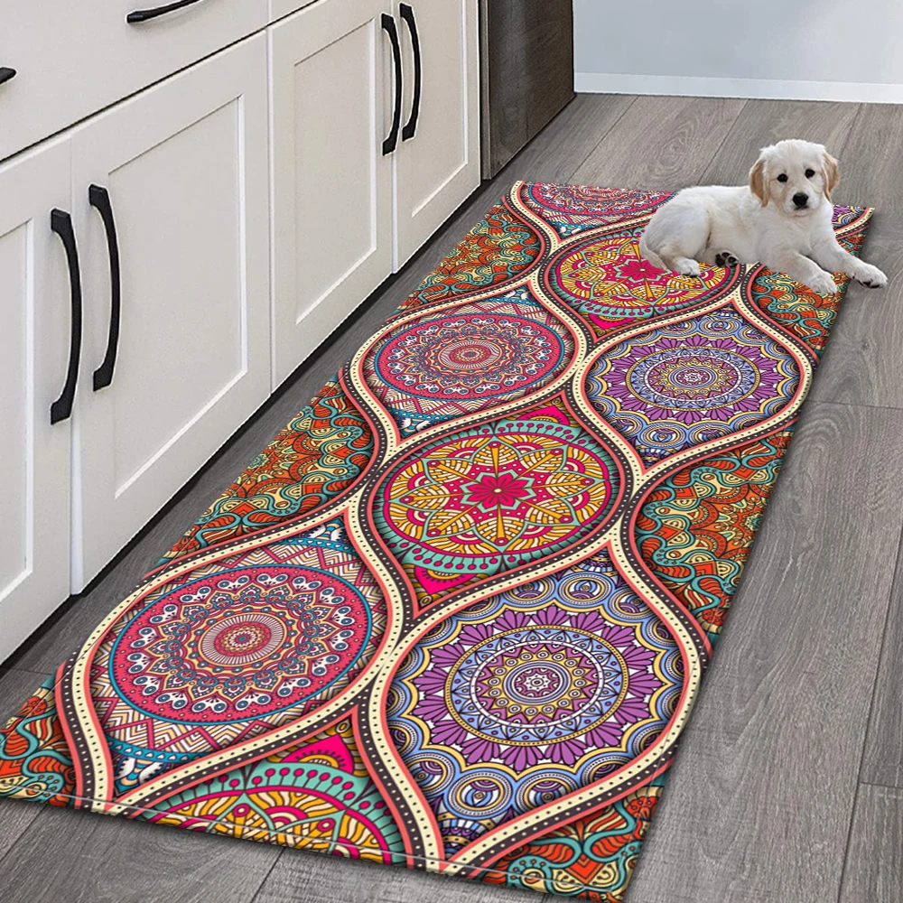 VIKAMA Mandala Eye Kitchen Decorative Floor Mats Laundry Room Non-Slip Home Rugs Washable Bedroom Bathroom Entry Rugs