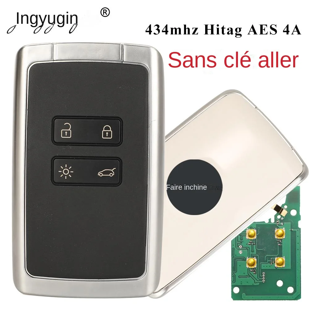 jingyuqin 4BTN Smart Remote Key 434mhz Hitag AES 4A pcf7953M for Renault Megane 4 Talisman Kadjar Espace 5 Keyless Go Entry key