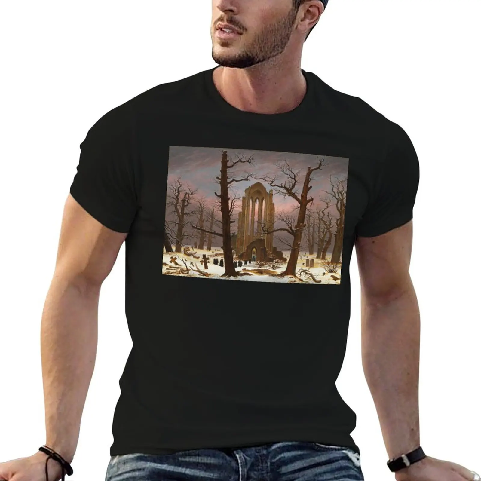 Monastery Graveyard under Snow by Caspar David Friedrich T-Shirt Moisture Control Sports Tee