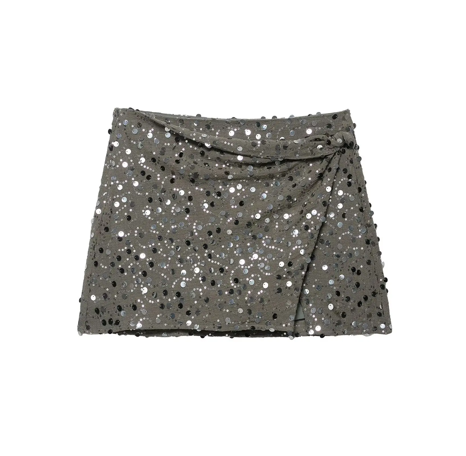 Y2K Women's A-Line Mini Skirt Fashion With Sequined Side Zipper High Waist Female Chic Lady Casual Skirts