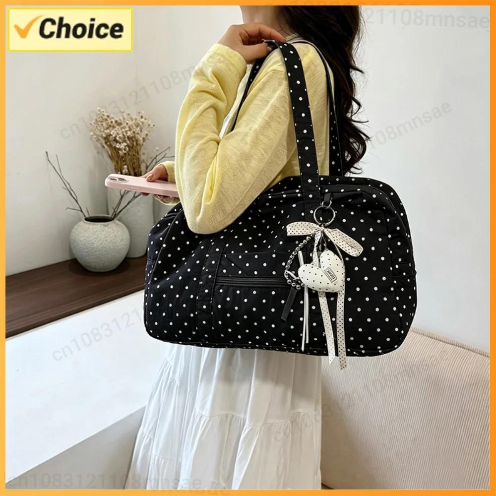 Women Polka Dot Tote Handbag Large Capacity Lightweight Duffle Bags Casual Handheld Luggage Pouch Travel Date Shopping Handbags