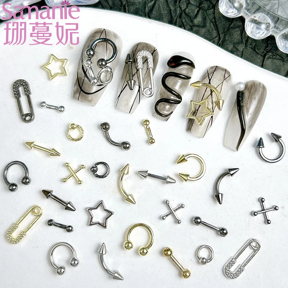 10PCS New Creative Alloy Fine Rivets Nail Charms Multiple Style Mini Round Arrow Rivets Nail Art Decorations for DIY Cool Nails
