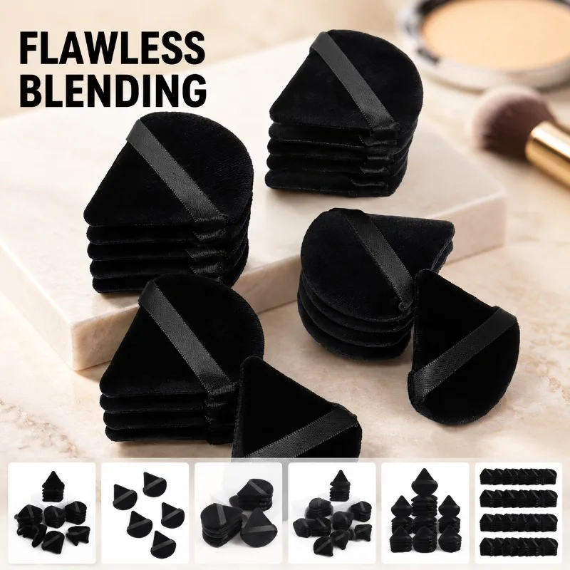 Aplicador de Maquillaje Triangular con Cojín de Aire Flocado, Ajustable a los Dedos, Sin Esquinas Muertas, Esponja de Fijación, Uso Dual en Seco y Húmedo