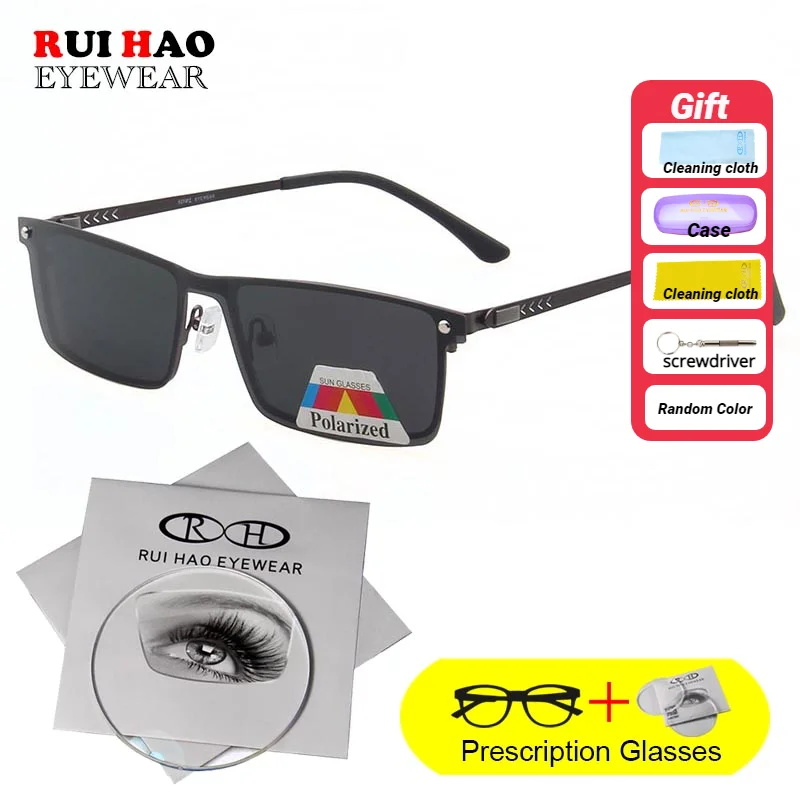 Men's Prescription Glasses Leisure Eyeglasses Frame with Customizable Optical Lenses And Polarized Clip-On Sunglasses 94004