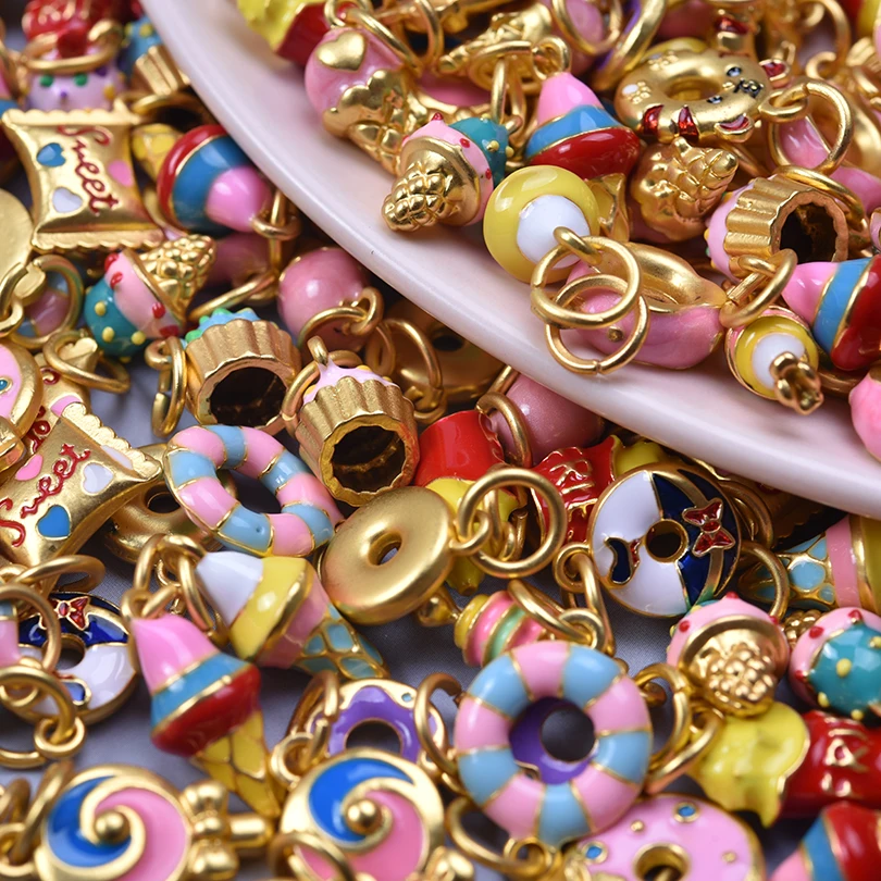 6Pcs/Lot Mix Styles Enamel Food Lollipop Donut Ice Cream Candy Pendant DIY kawaii Birthday Cake Breloques Jewelry Accessories