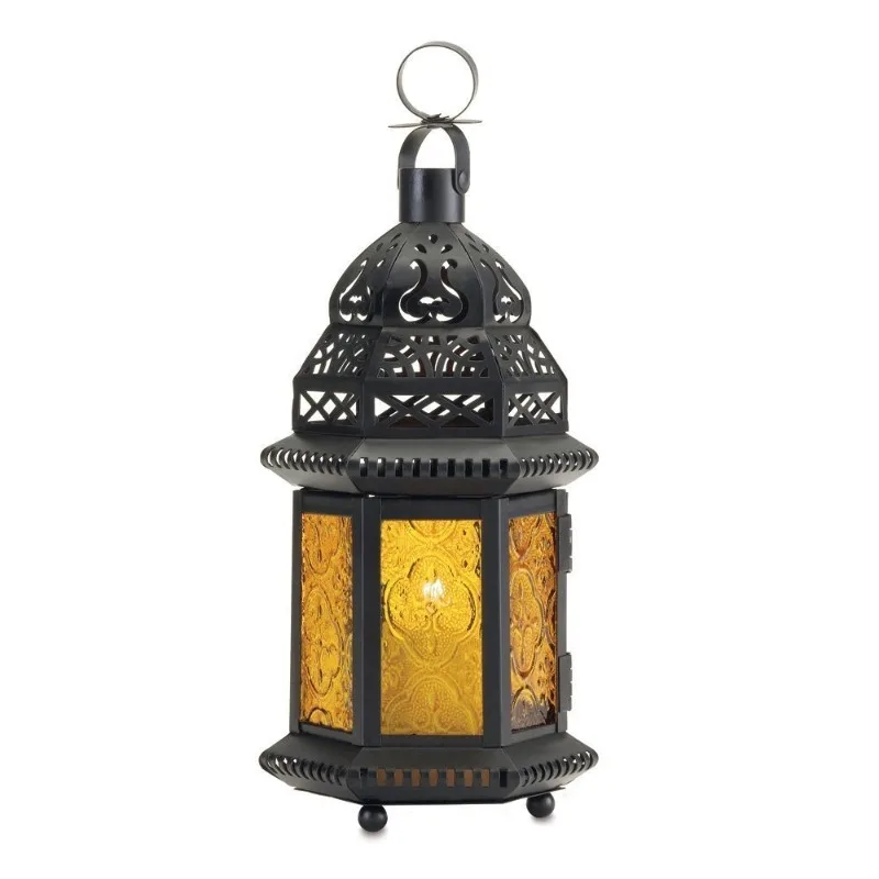 

Style candle holder Various wrought iron hollow stained glass wind lamp Retro candle lamp Black romantic ornament