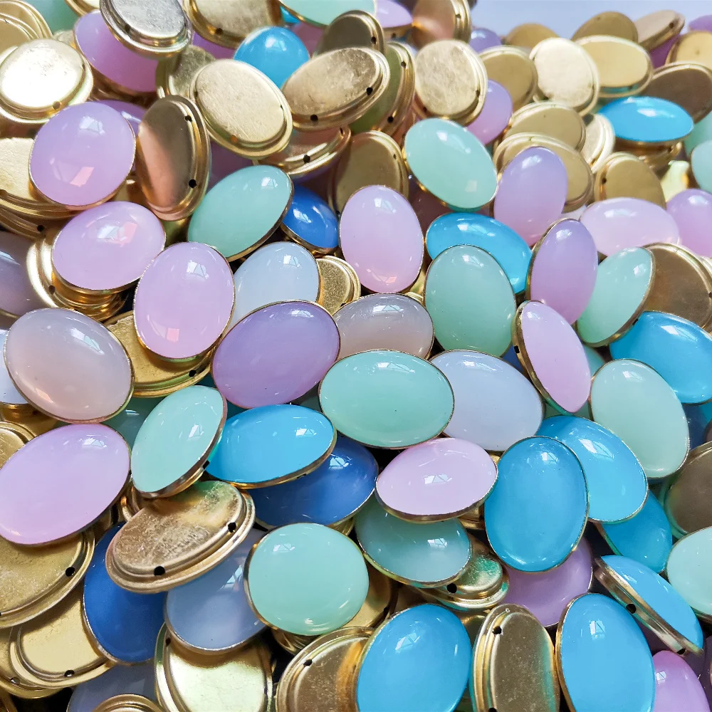 

50 Pieces 13*18mm 18*25mm Mix colors mix size Oval Sew On Beads Acrylic Opal Loose beads With Gold Brass Claw Setting diy making