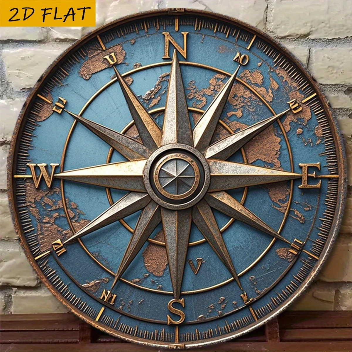 2D Flat, Ancient Compass with Aluminum Sheen, Retro Aluminum Sign, Wall Decor, Unique Gift Idea for Friends, Wall Art Decoration