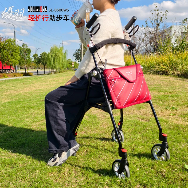 The elderly walking trolley The elderly push the scooter Folding seat Shopping cart