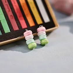 A Pair of Adorable Multicolored Macaron Stack Design Drop Dangle Earrings - Handmade from Clay in Sweet-Style, Perfect for Littl