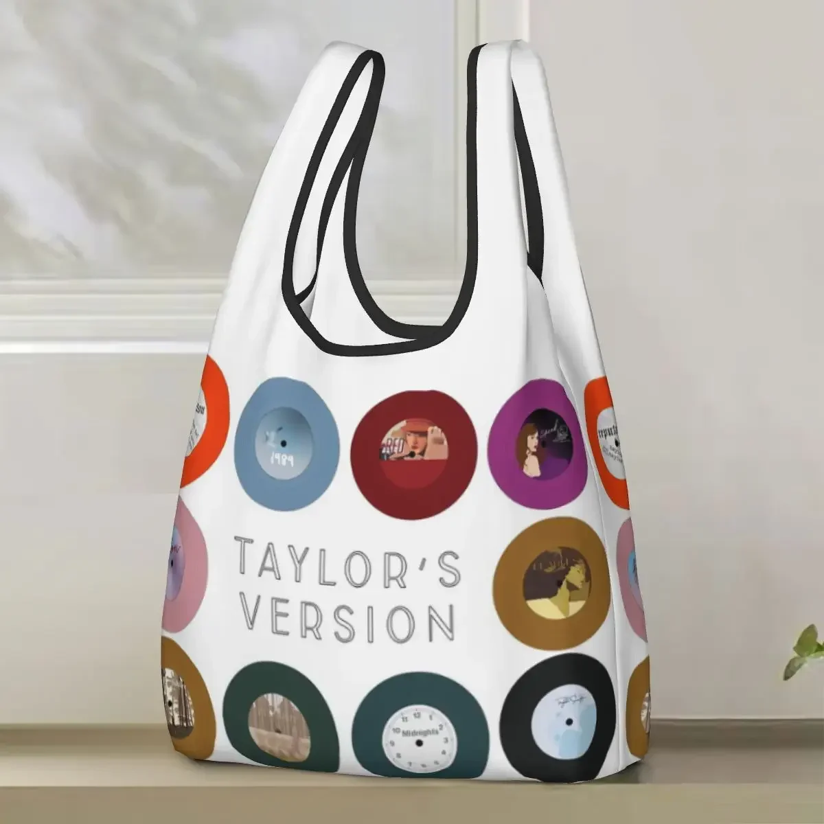 Taylors Version Eras Tour Albums Shopping Bag Portable Tote Bags Foldable Shoulder Shopper Bag Groceries Handbag