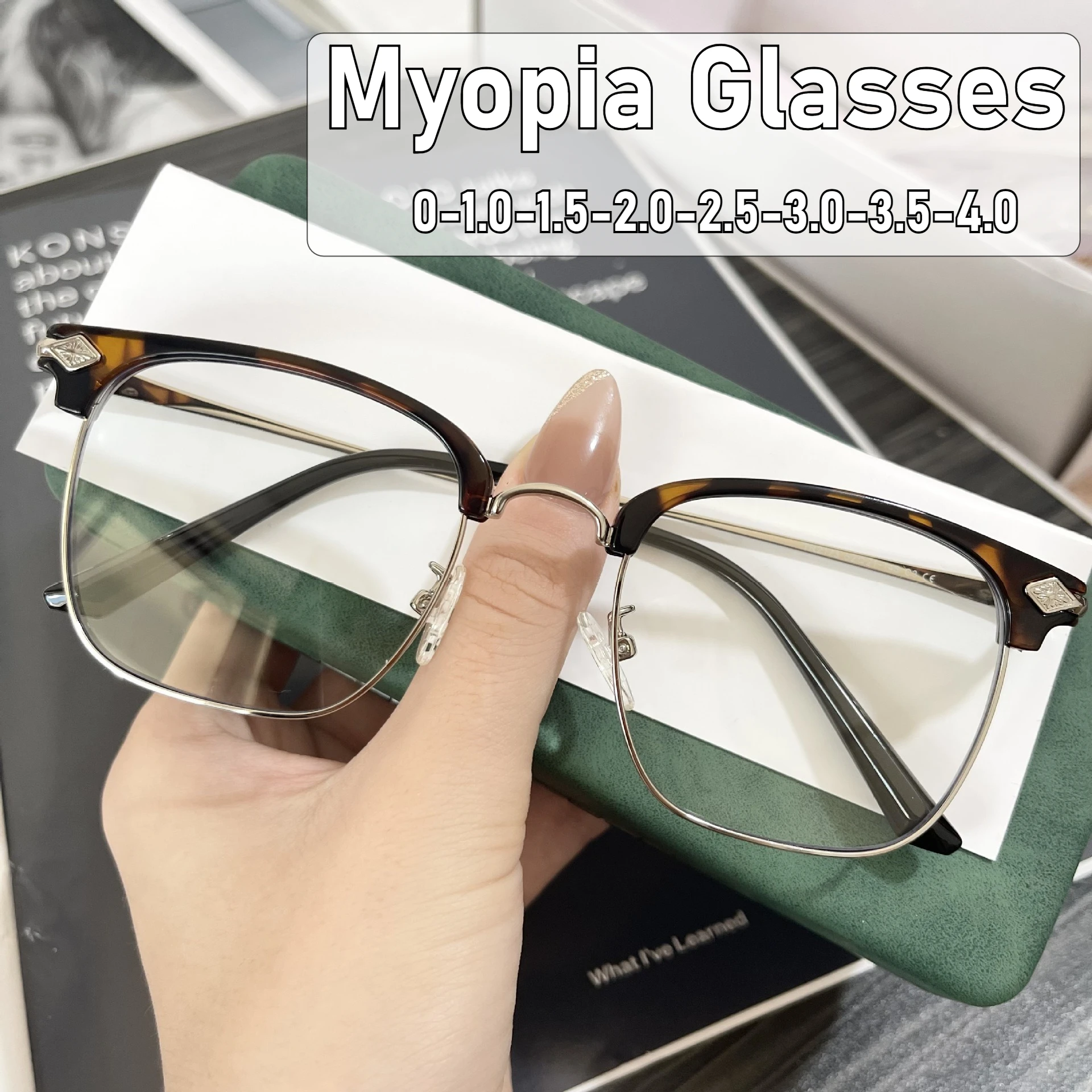 

Роскошные металлические полуоправы с защитой от синего света, очки для близорукости, мужские деловые классические защитные очки для близорукости, диоптрии от 0 до -4,0