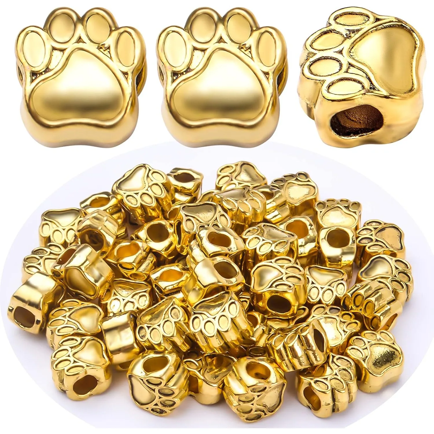 

50pcs Dog Paw Prints Spacers Beads Alloy Animal Bear Cat Footprint Beads Vintage Loose Beads for Bracelet Jewelry Making