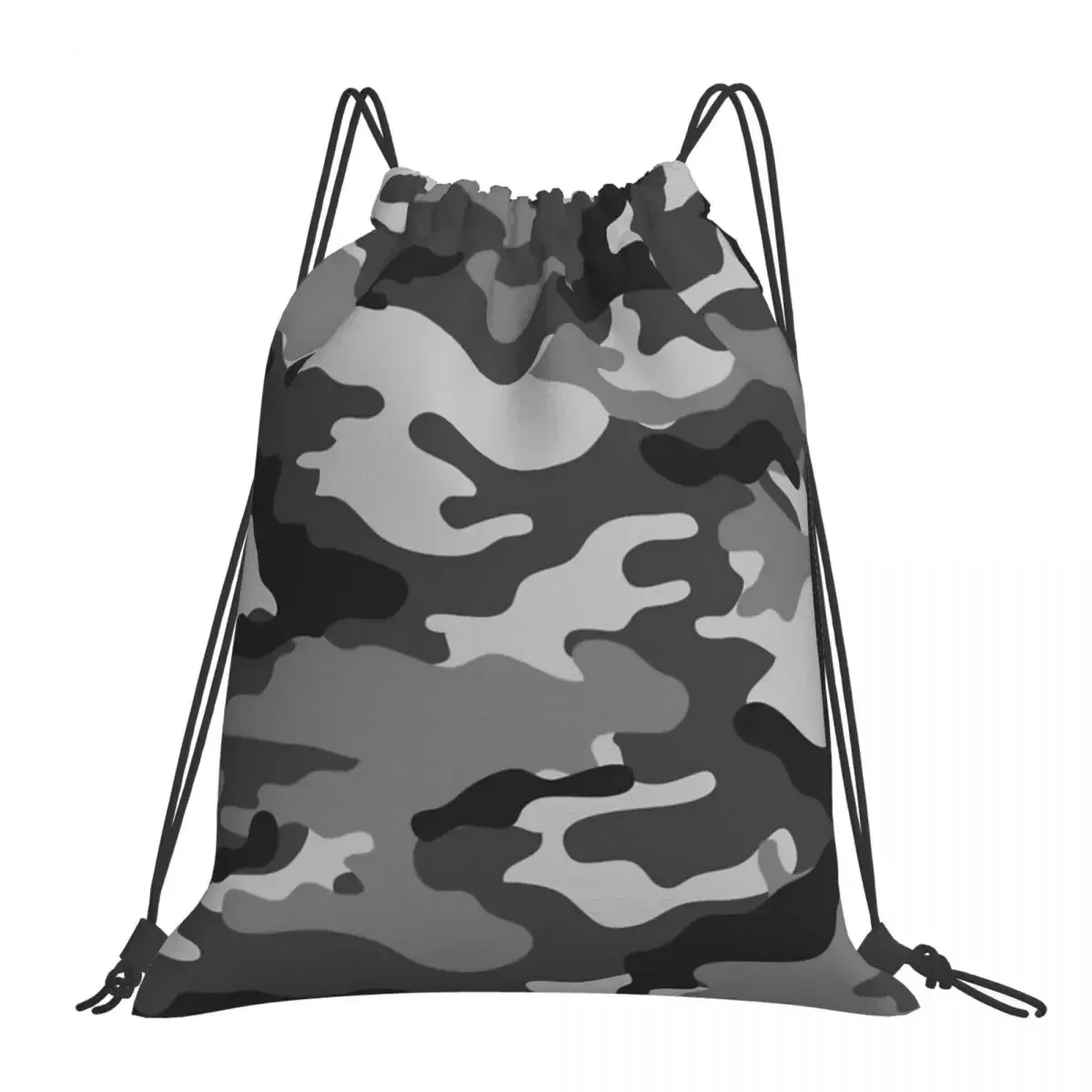 Gray Camouflage Pattern Backpacks Fashion Drawstring Bags Drawstring Bundle Pocket Shoes BookBag For Man Woman School