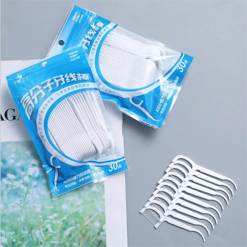 Sdotter 100pcs White Dental Floss Pick Tooth Cleaner Sticks Oral Hygiene Care Teeth Interdental Cleaning Flosser Toothpick Tool