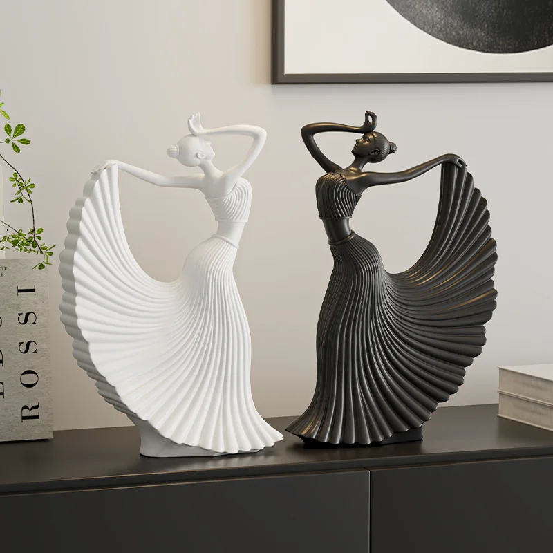 Figurine Sculpture White Abstract Dancing Girl Statue Modern Minimalist Living Room Entrance TV Cabinet Wine Cabinet Home Decor