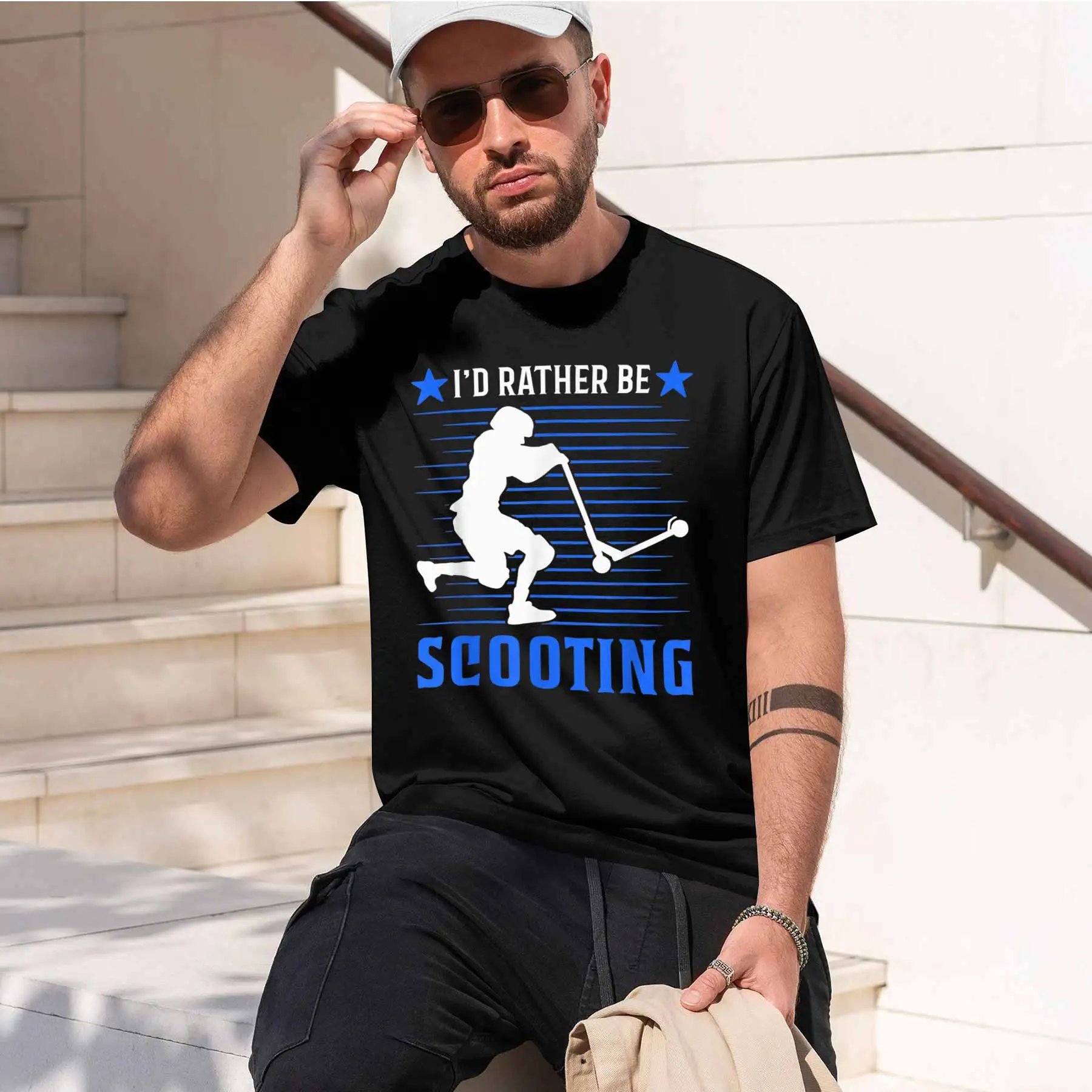 2026 new printed T-shirtMen's Extreme Sports Scooter Themed T-shirt I'd Rather Be Scooting Casual Graphic Top
