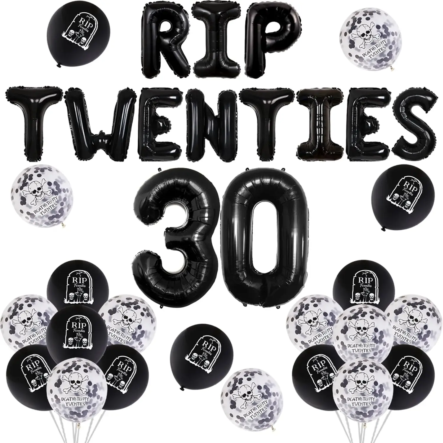 Blcak Rip Twenties Decor for Women Men, Rip To My 20s Death To My Twenties Balloons for Him Her Funny Thirty 30th Birthday Party