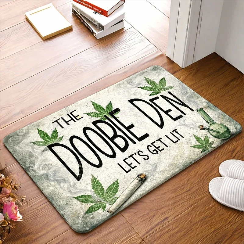 Vintage Retro Weed Leaf Letter Print Non Slip Doormat The Lets Get Lit Washable Rug for Home Indoor Porch Floor Decor 2026 New
