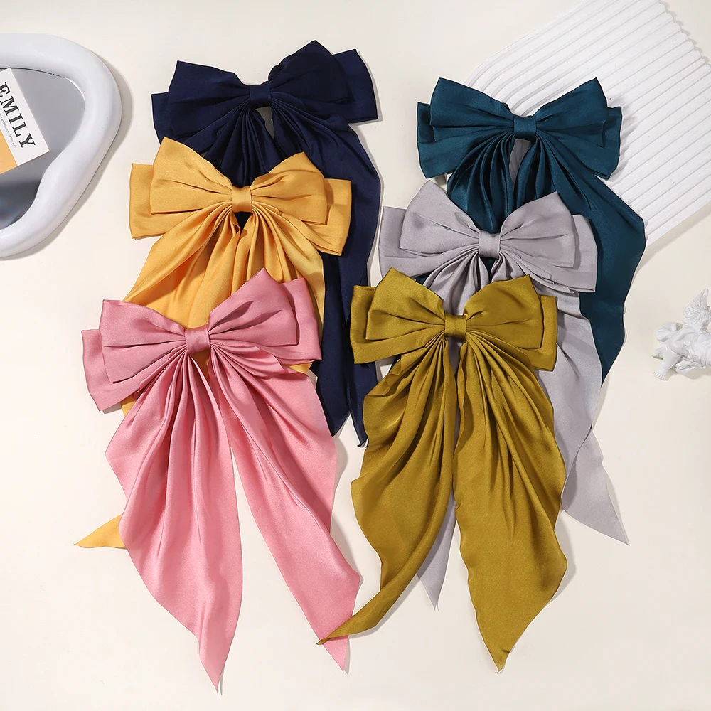 Fashion Big Bowknot Ribbon Hairpin Girl Grace Double Layer Satin Barrette Retro Back Head Spring Clip Headwear Hair Accessories