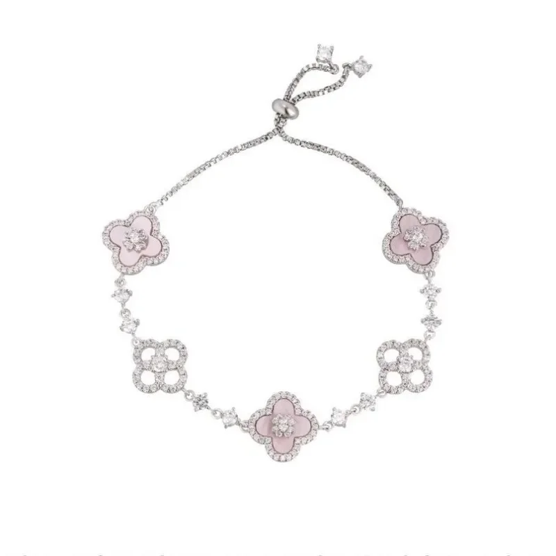 女性用ステンレススチールブレスレット,シェルストーン,クリスタルピンクの花,パーソナライズされたジュエリーアクセサリー,新しいファッション