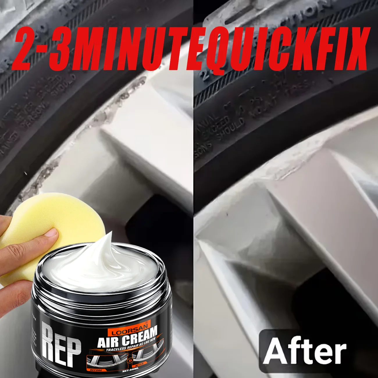 Loorsan Wheel Hub Scratch Repair Cream For Car Alloy Rims 30ML Quick Polish Paste Rim Scratch Remover With Sponge