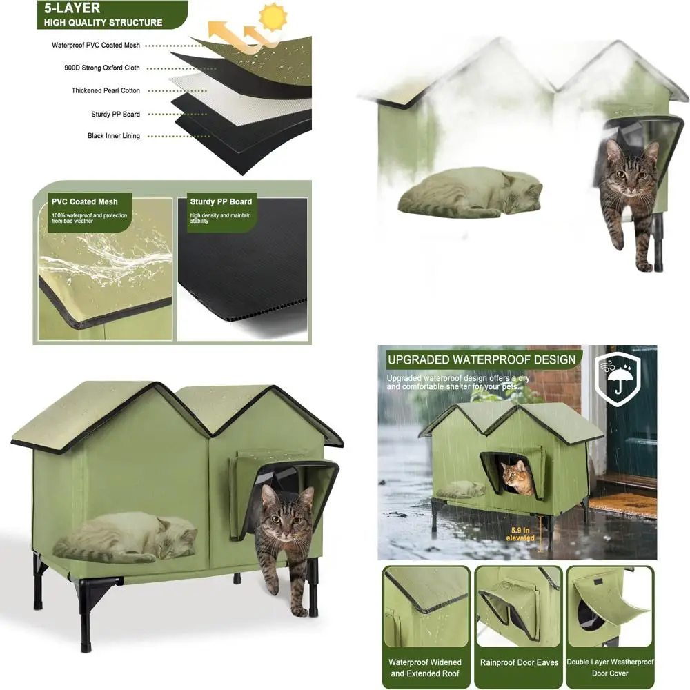 

Утепленный уличный домик для кошек - водонепроницаемый большой кошачий домик с удобной дверцей и приподнятым основанием