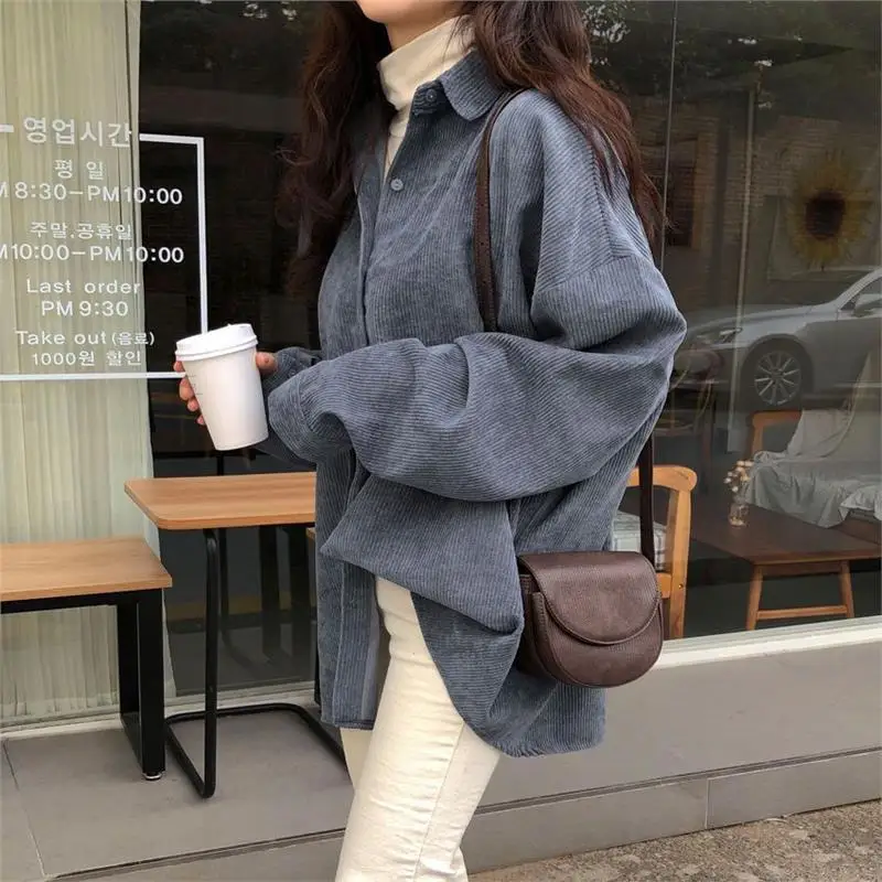 Corduroy Long Sve irt Women's Loose Fit Autumn Spring Cleanfit Sle Cotton Material ort oulder Sve Faionable