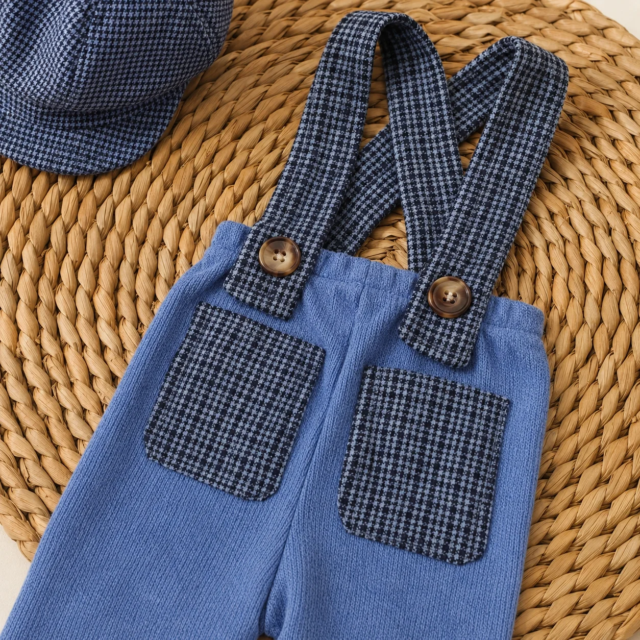 Newborn Baby Boy Photography Outfit Blue Suspender Romper Overalls with Matching Newsboy Cap Infant Photoshoot Bodysuit Gift view 6