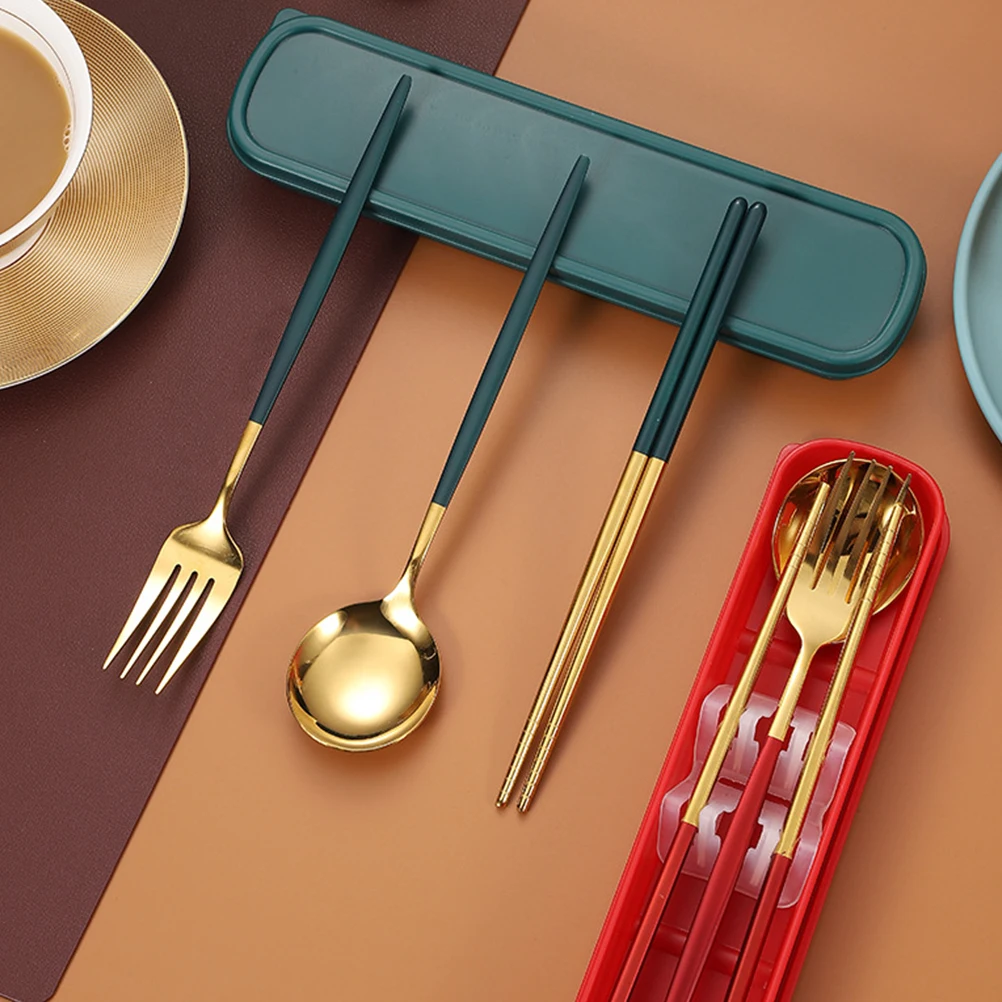 

Portable Travel Tableware Set Stainless Steel Cutlery Camping Dinnerware Case Spoon Fork Chopsticks Outdoor Use