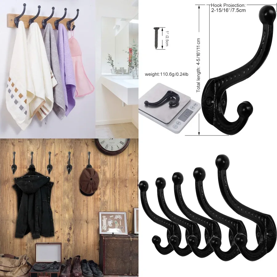 

Крючки для одежды в деревенском стиле: 5 сверхпрочных чугунных старинных настенных крючков для подвешивания полотенец, халатов и аксессуаров в фермерском доме.