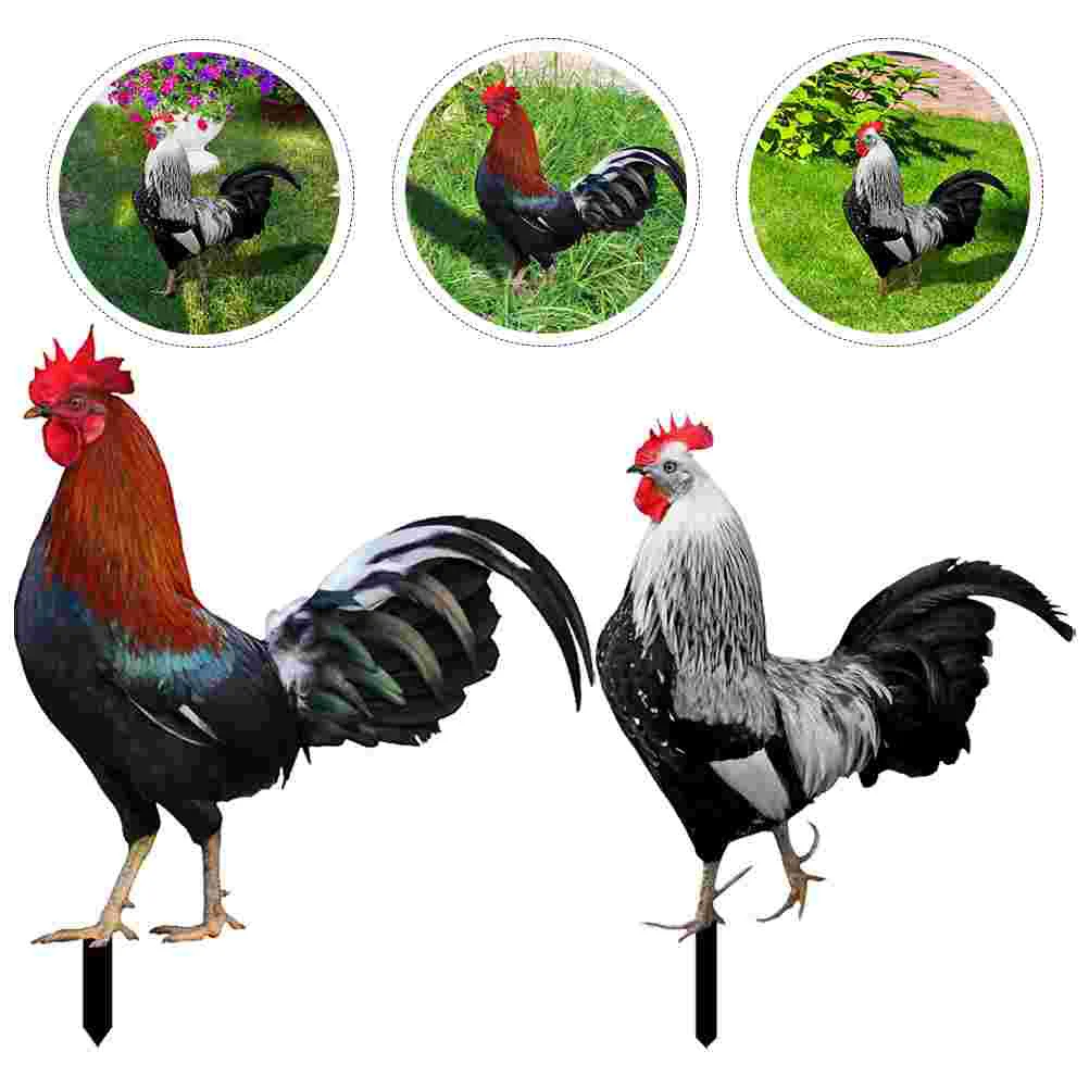 2 Pcs Poultry Statue Garden Accessory Yard Sign Lawn Decoration Hen Stake Acrylic Chicken Yards Decorative