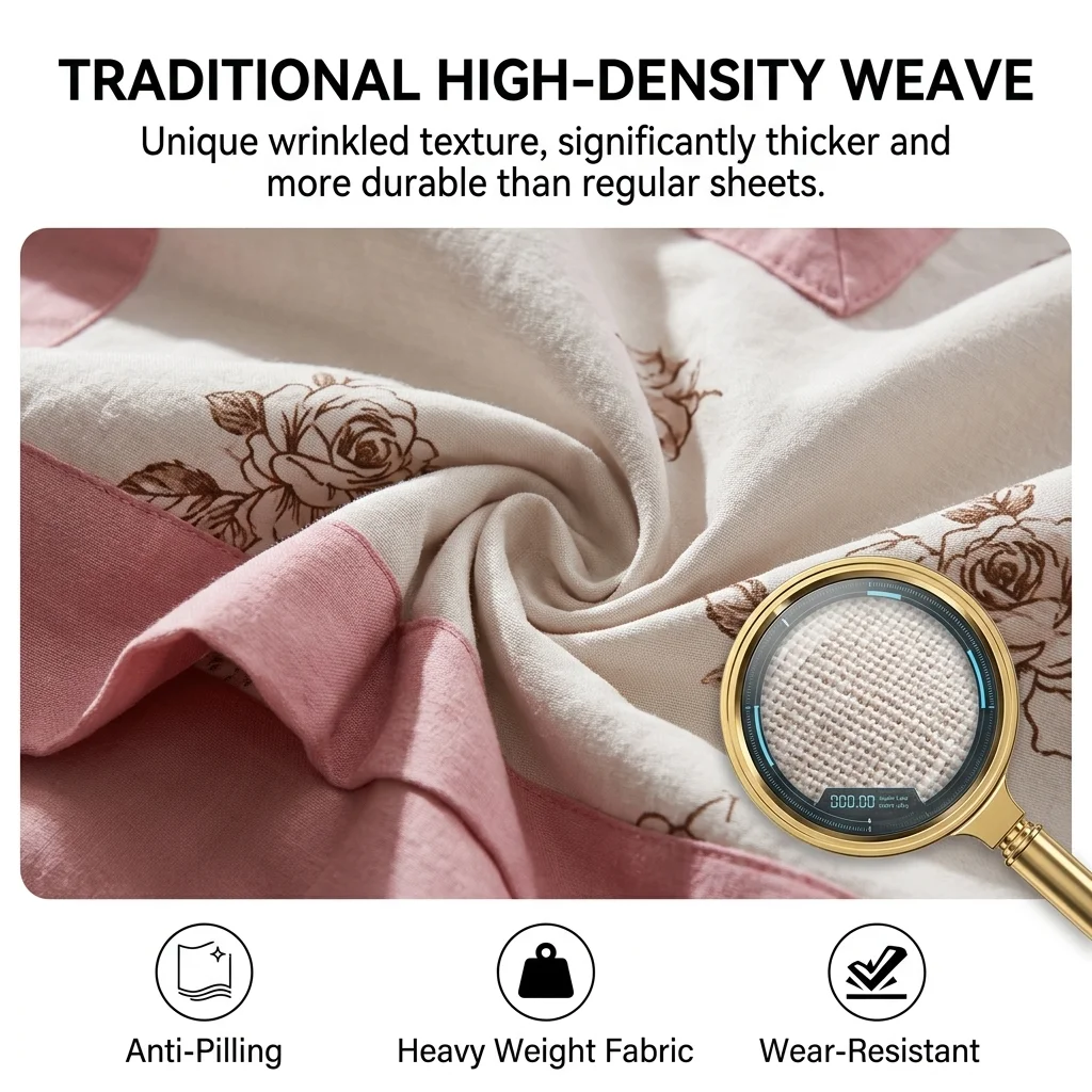 Class A 100% Cotton Flat Bed Sheet Set Luxury Floral Old Coarse Cloth Breathable Bedding Set Wear-Resistant Drape Mattress Cover