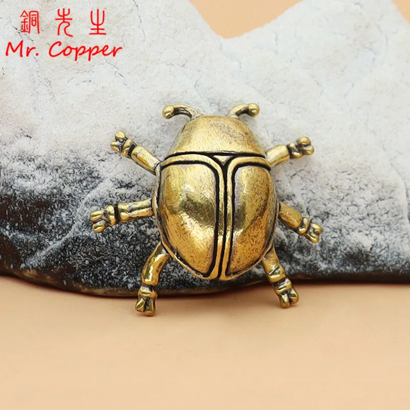 Solid Brass Beetle Ladybug Figurines Miniatures Tea Pet Funny Insect Crafts Collection Desktop Small Ornaments Home Decorations