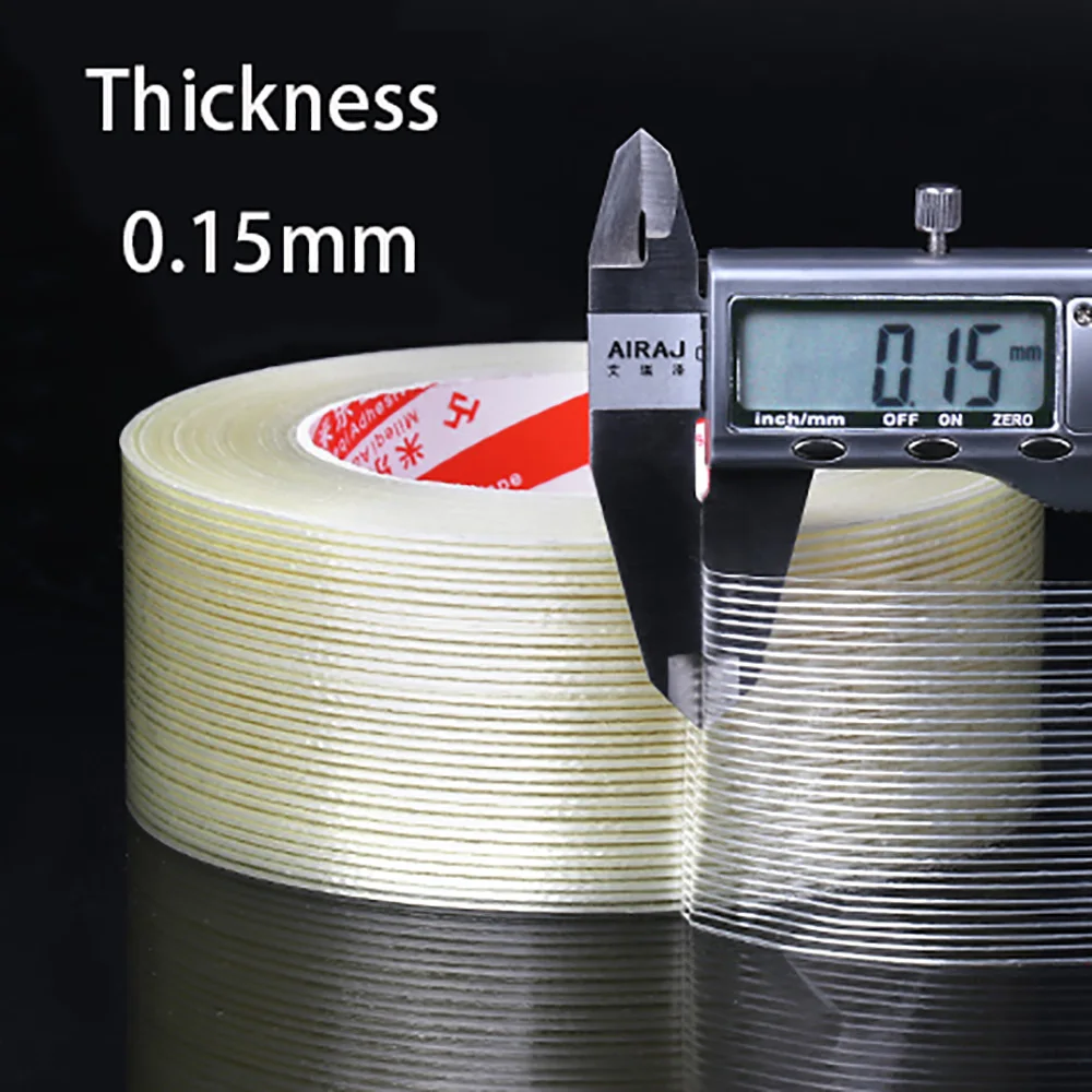 10mm-50mm Striped/Mesh Strong Single Side Transparent Adhesive Glass Fiber Tape Industrial Strapping Packaging Fixed Seal Tape
