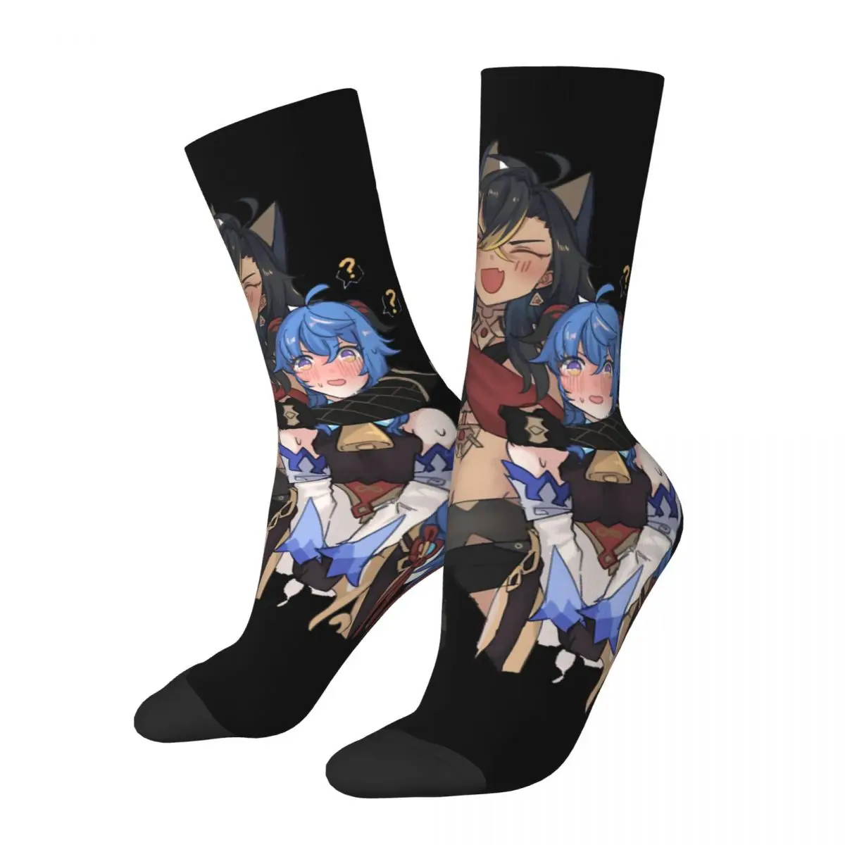 Men's compression Socks Genshin Impact Dehya And Ganyu Vintage Harajuku Genshin Impact Hip Hop Novelty Casual Crew Crazy Sock