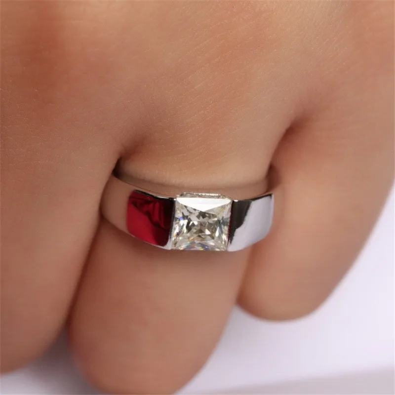 Handsome male ring 925 Sterling silver Princess cut 8mm AAAAA Zircon cz Wedding Band Rings for men Statement Party Jewelry