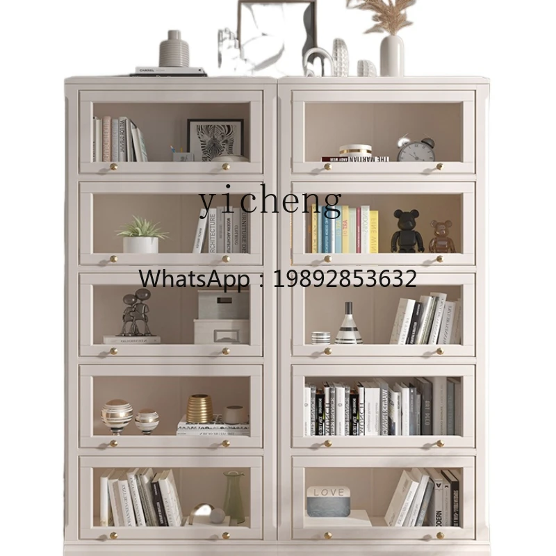 ZZ XL Bookcase White Glass Door Combination Modern Bookshelf Floor Children Storage Cabinet Solid Wood