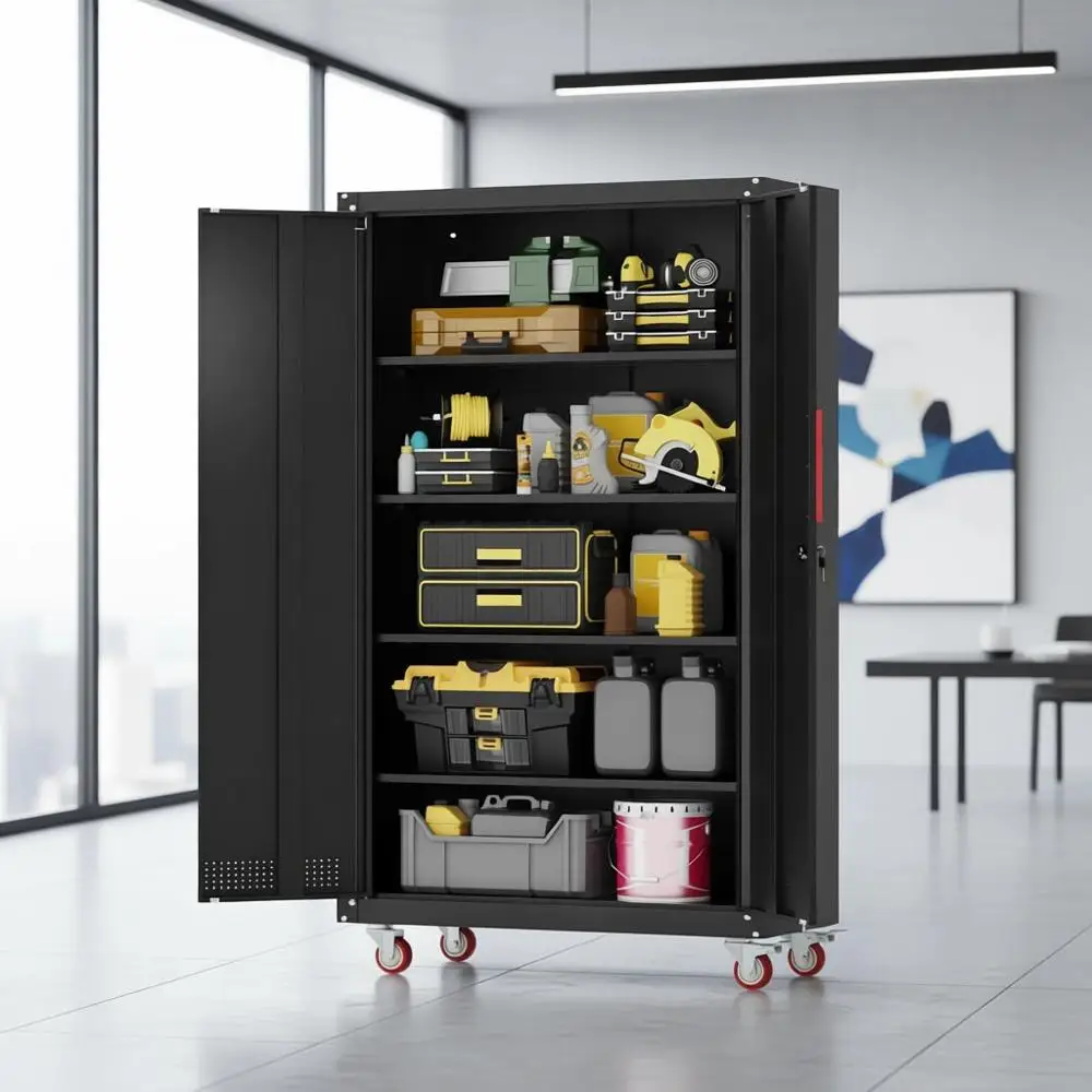 

Металлический шкаф для хранения с 71 ящиком и 4 регулируемыми полками для тяжелых инструментов, для дома, подвала, мастерской (черный)