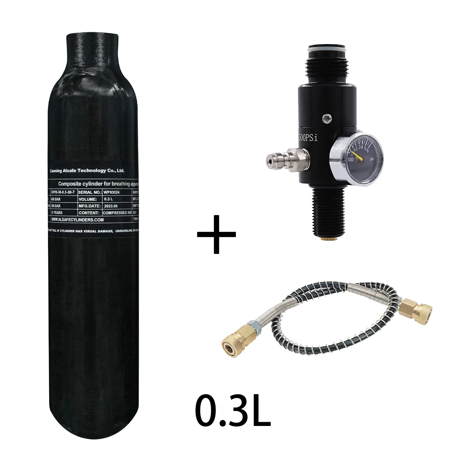 TUXING 300Bar 0.3L 300CC Carbon Fiber Cylinder with Pressure Reducing Valve High Pressure Tank for Scuba Diving Cylinder M18*1.5