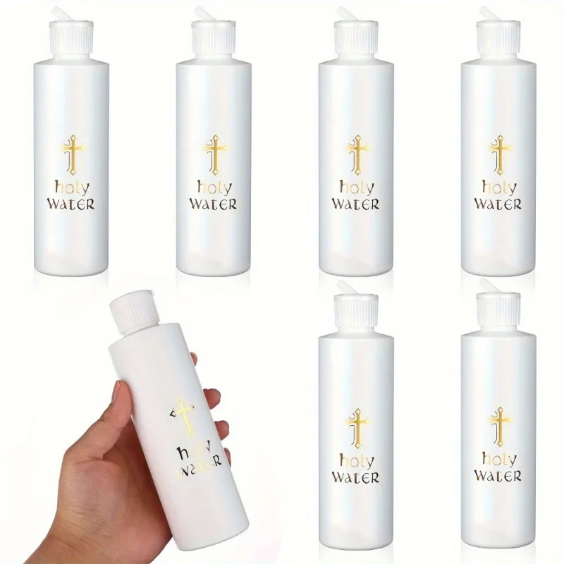 6Pcs Large Holy Water Bottles 250ML Empty Container with Gold Cross Holy Water Plastic Bottle for Compact for Catholic