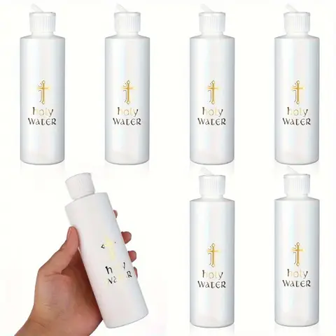 6Pcs Large Holy Water Bottles 250ML Empty Container with Gold Cross Holy Water Plastic Bottle for Compact for Catholic