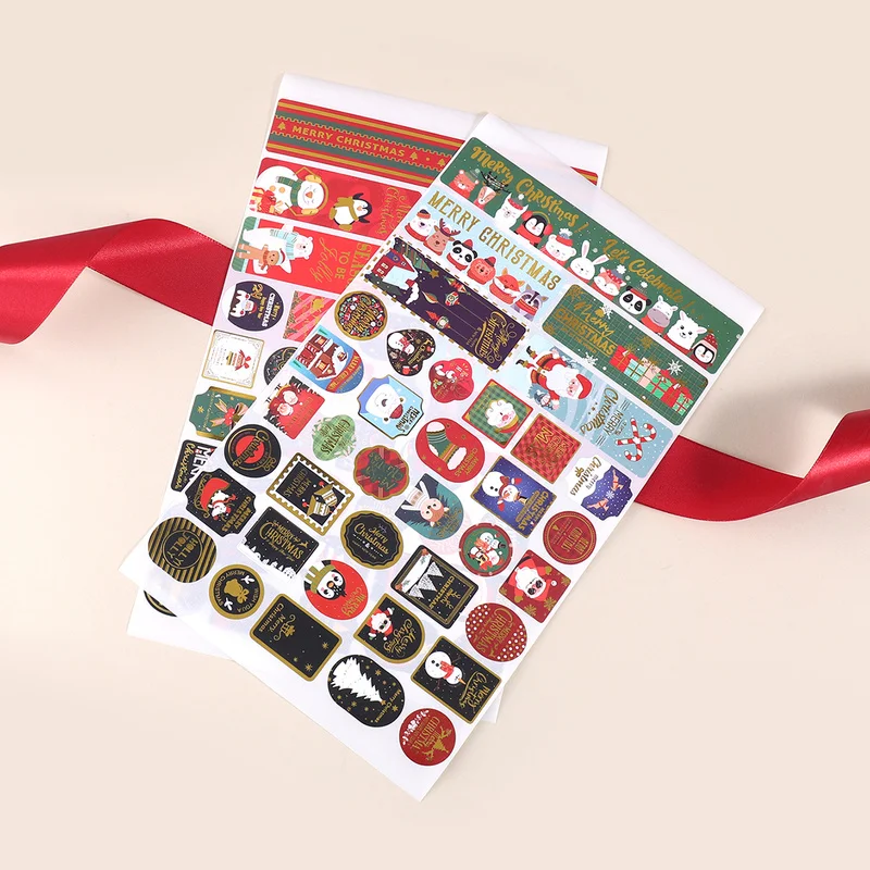 10pcs Christmas Gift Stickers Festival Labels, Various Christmas Bronzing Patterns For Gift Packaging Decorating Sealing Materia