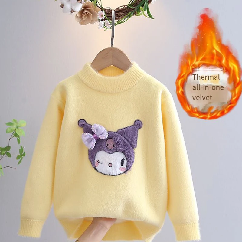 Girl Sweater Sanrio Autumn Winter Keep Warm Child Bottoming Shirt Kuromi Cartoon Kawaii Knitted Sweater My Melody New Knitwear