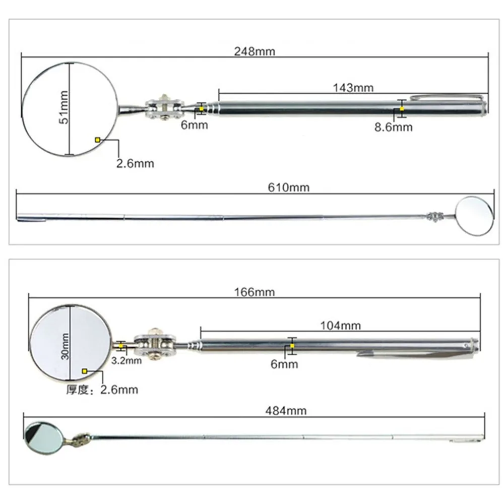 30mm/50mm Car Telescopic Detection Lens Inspection Round Mirror Car Angle View Pen Auto Vehicle Maintenance Inspection Mirror