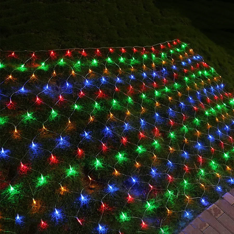 Solar or EU Plug Net Light Mesh Fairy Lights Waterproof Garland With 8 Modes Timer Christmas Decorations For Home 3M*2M Holiday